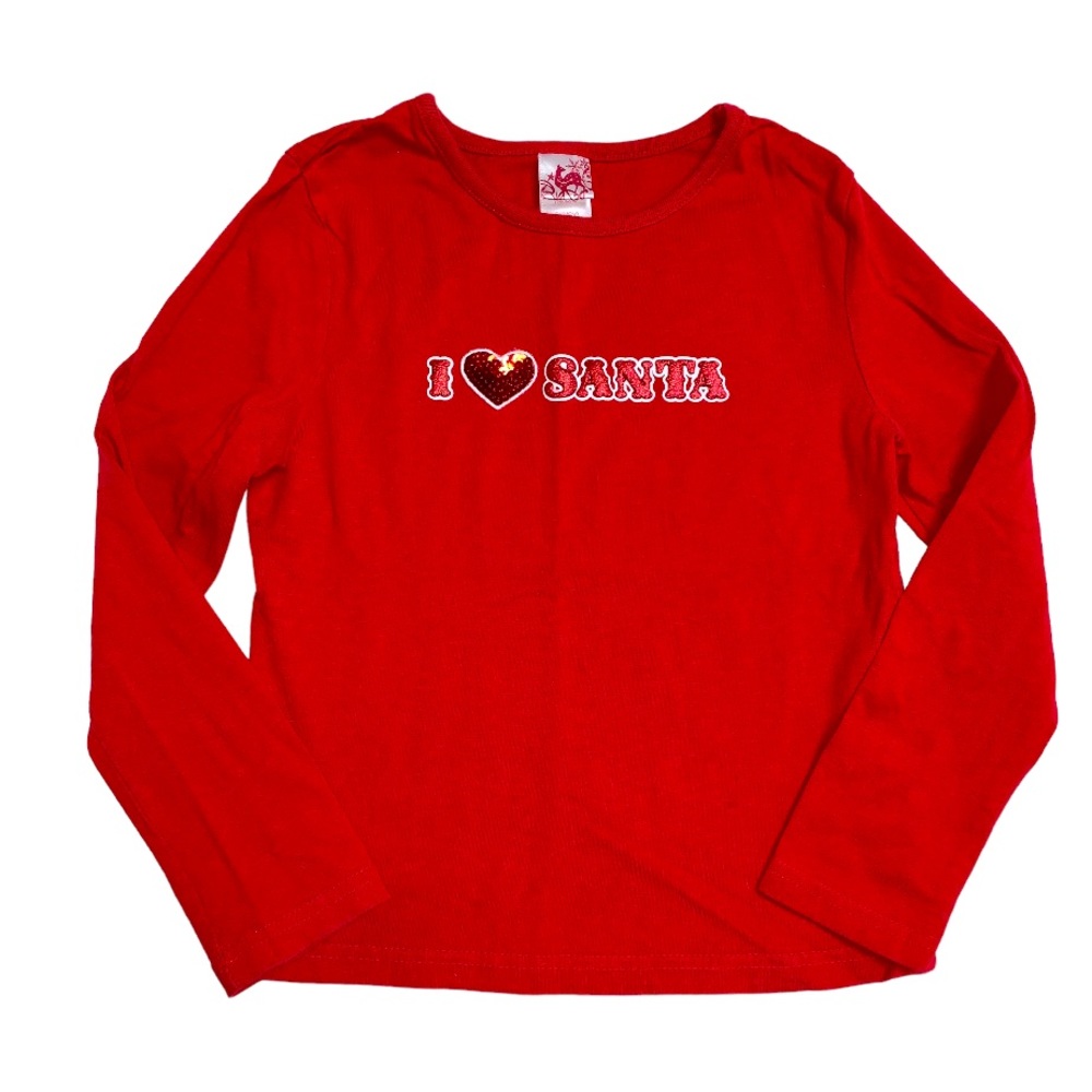 🆕 Christmas Santa Holiday Red Shirt Top Girl 6 Red Gem Long Sleeve Tee Festive